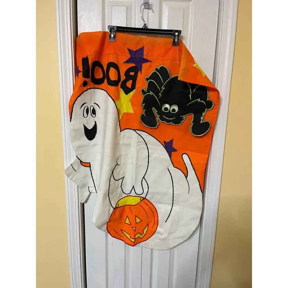 Boo Buds Halloween Ghost and Spider Boo! Deluxe Applique Flag Evergreen